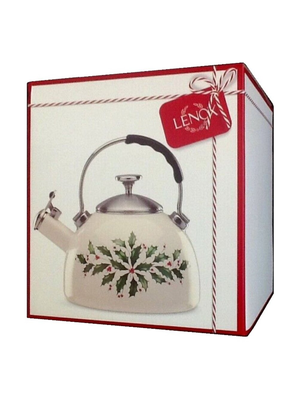 new in box Lenox Christmas Holiday Holly Leaves 2.5-Quart Whistling Tea Kettle